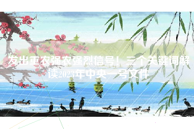 发出重农强农强烈信号！三个关键词解读2023年中央一号文件